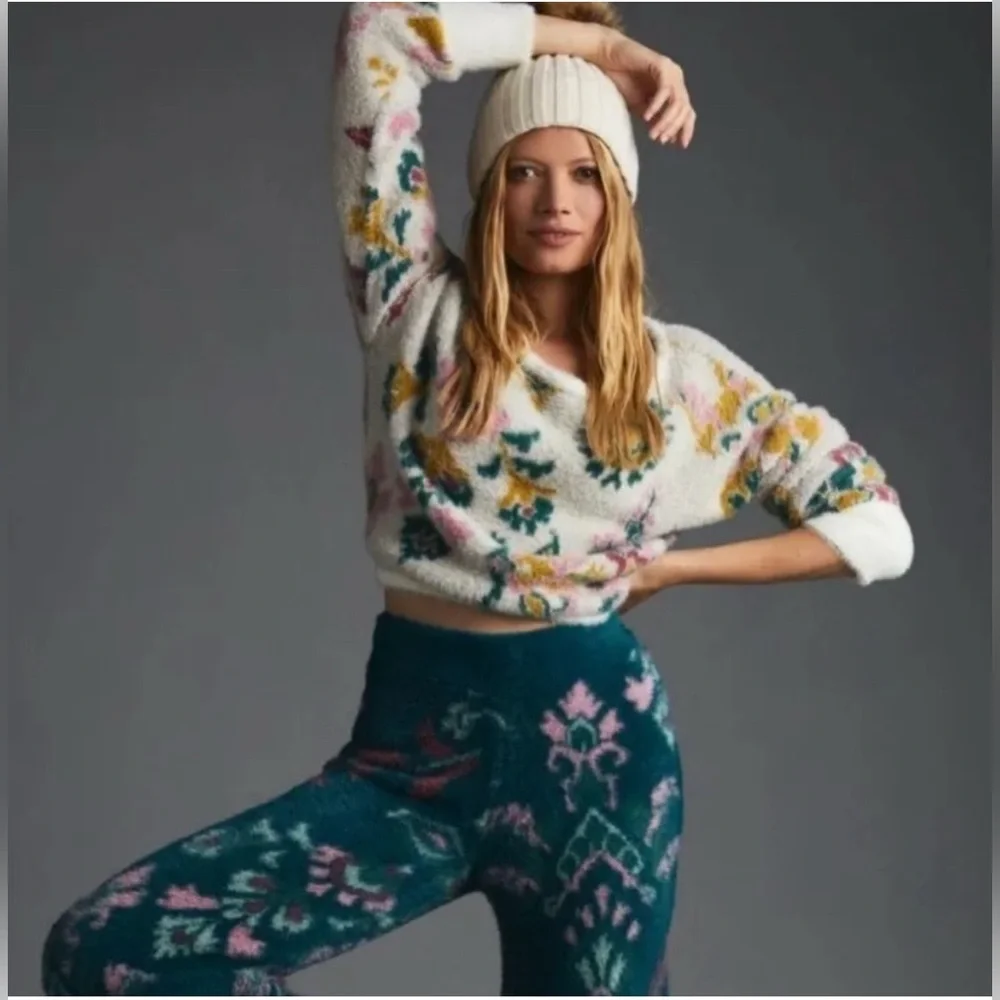Daily practice by Anthropologie floral ope back fuzzy sweater - Picture 2 of 8